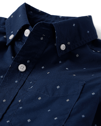 Boys Print Poplin Button Up Shirt