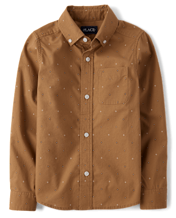 Boys Print Poplin Button Up Shirt