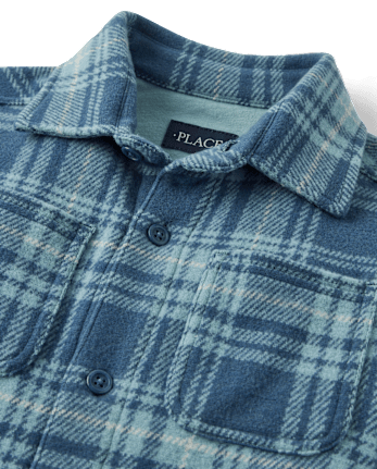 Kids Cozy Plaid Knit Button Up Shirt