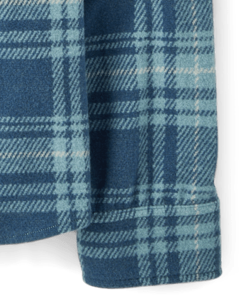 Boys Plaid Luxe Cozy Knit Button Up Shirt