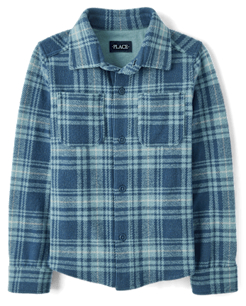 Kids Cozy Plaid Knit Button Up Shirt