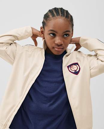 Kids Embroidered Patch Zip Up Track Jacket