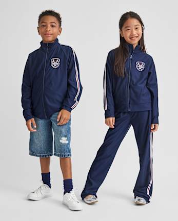 Kids Embroidered Patch Zip Up Track Jacket
