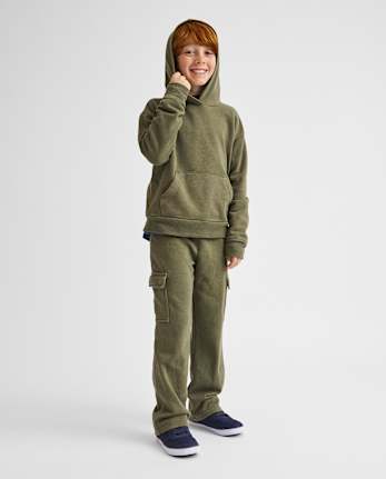 Pantalon cargo ample en polaire teint en pièce pour enfant