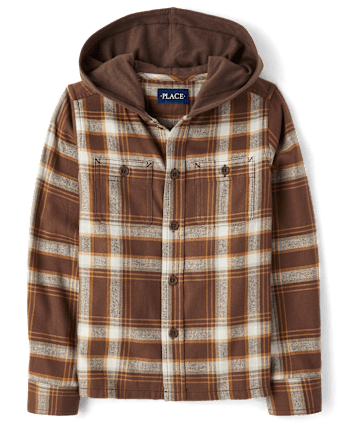 Boys Plaid Flannel Hooded Top