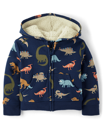 Baby And Toddler Boys Print Premium Fleece Sherpa Lined Zip Up Hoodie