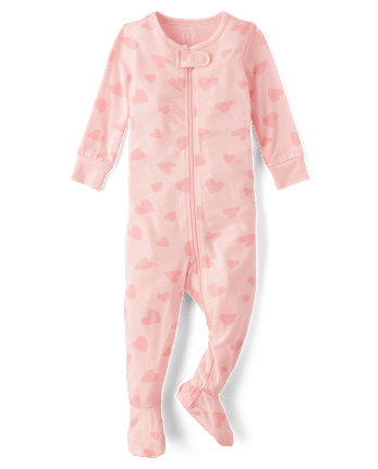 Baby And Toddler Girls Heart Footed One Piece Pajamas