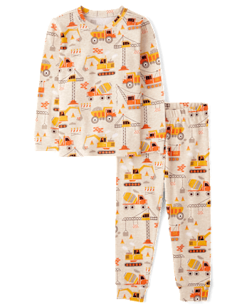 Baby And Toddler Boys Construction Vehicle Snug Fit Cotton Pajamas