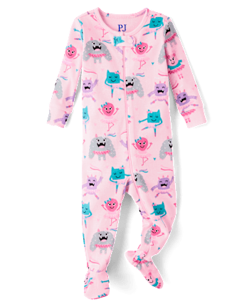 Baby And Toddler Girls Monster Ballerina Snug Fit Cotton Footed One Piece Pajamas