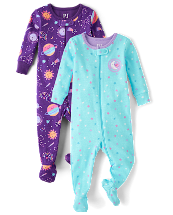 Lot de 2 pyjamas une pièce en coton à coupe ajustée pour bébé et petite fille