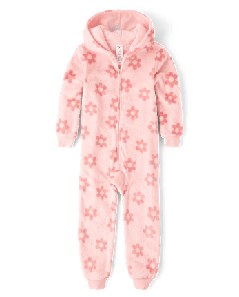 Girls Floral One Piece Pajamas - Cozy Fleece