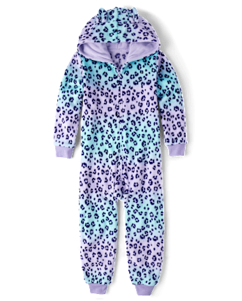 Girls Leopard One Piece Pajamas - Cozy Fleece