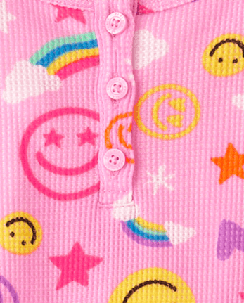 Girls Happy Face Thermal Henley Nightgown