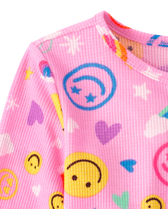 Girls Happy Face Thermal Henley Nightgown
