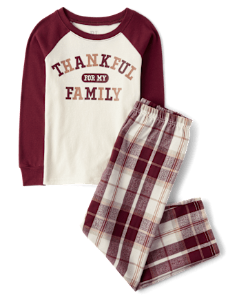 Pyjama assorti en coton et flanelle pour enfants, motif famille reconnaissante