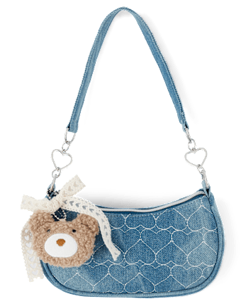 Girls Quilted Heart Denim Shoulder Bag