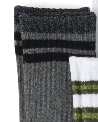 Boys Striped Cushioned Crew Socks 10-Pack