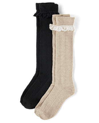 Lot de 2 paires de chaussettes pour bottes en tricot torsadé pour fille