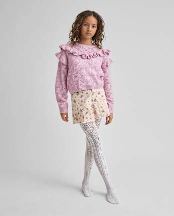 Girls Pointelle Lace Microfiber Tights