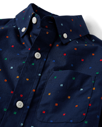 Boys Geometric Poplin Button Up Shirt