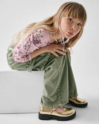 Girls Metallic T-Strap Mary Jane Shoes