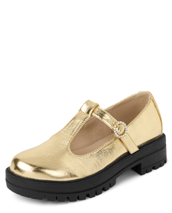 Girls Metallic T-Strap Mary Jane Shoes