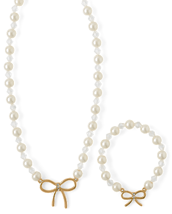 Girls Bow Pearl 2-Piece Jewelry Set