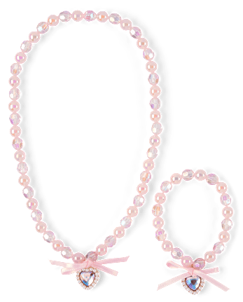 Girls Heart Beaded 2-Piece Jewelry Set