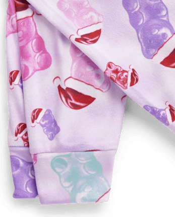 Girls Candy Bear Santa Hat Snug Fit Velour Pajamas
