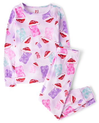 Pyjama ajusté en velours avec bonnet de Père Noël et ours en bonbon pour fille