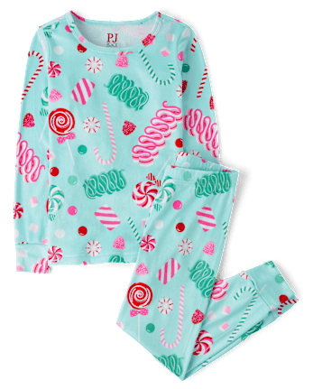 Girls Holiday Candy Snug Fit Velour Pajamas