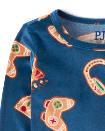 Boys Gingerbread Gamer Snug Fit Velour Pajamas