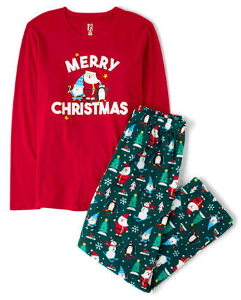 Adult Matching Family Merry Christmas Cotton And Microfleece Pajamas