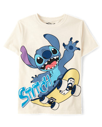 T-shirt Manches Courtes Lilo Et Stitch Pour Garçon - 100% Coton, Col Rond - Motif Enfant Disney