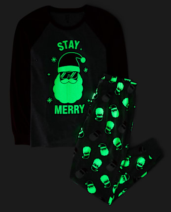 Pyjama assorti en coton pour adultes, motif famille « Glow Stay Merry »