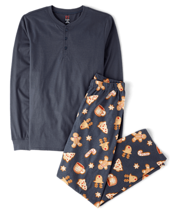 Mens Matching Family Gingerbread Cotton Henley Pajamas