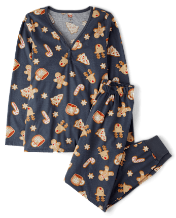 Womens Matching Family Ginerbread Cotton Henley Pajamas