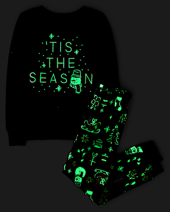 Kids Matching Family Glow Tis The Season Snug Fit Cotton Pajamas