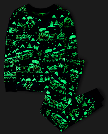 Kids Glow Holiday Train Snug Fit Cotton Pajamas