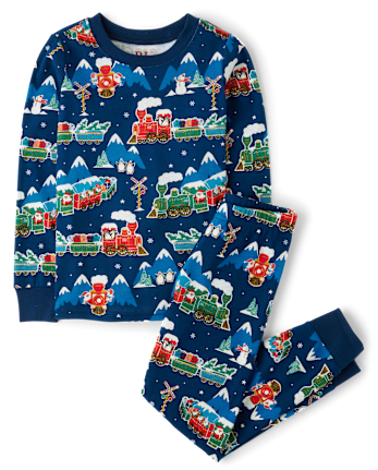 Kids Glow Holiday Train Snug Fit Cotton Pajamas