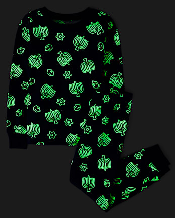 Kids Matching Family Glow Hanukkah Snug Fit Cotton Pajamas