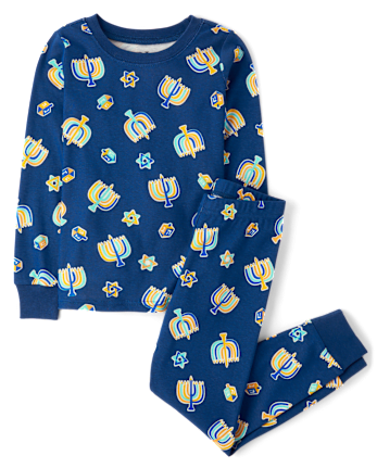 Kids Matching Family Glow Hanukkah Snug Fit Cotton Pajamas