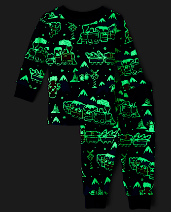 Baby And Toddler Glow Holiday Train Snug Fit Cotton Pajamas