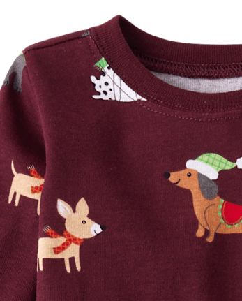 Pyjamas en coton ajustés pour bébés et jeunes enfants, motif chien, pour les fêtes de famille