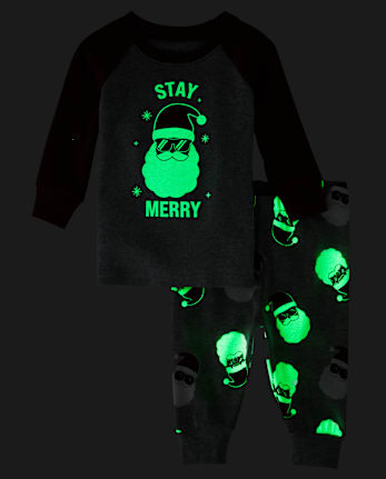 Pyjama en coton ajusté pour bébé et enfant en bas âge, assorti à la famille, « Glow Stay Merry »