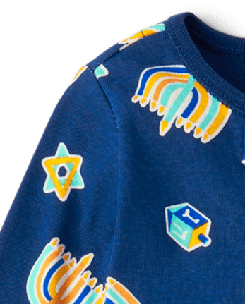 Baby And Toddler Matching Family Hanukkah Snug Fit Cotton Footed One Piece Pajamas