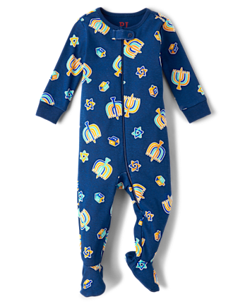 Baby And Toddler Matching Family Hanukkah Snug Fit Cotton Footed One Piece Pajamas