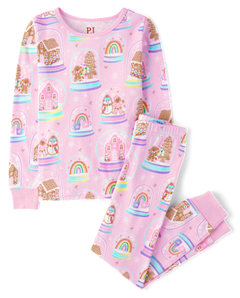 Girls Mommy And Me Gingerbread Snow Globe Snug Fit Cotton Pajamas