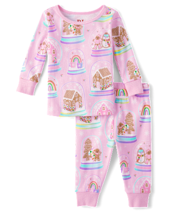 Pyjama ajusté en coton pour bébé et petite fille, maman et moi, motif boule de neige en pain d'épice