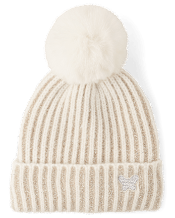 Girls Shimmer Icon Pom Pom Beanie